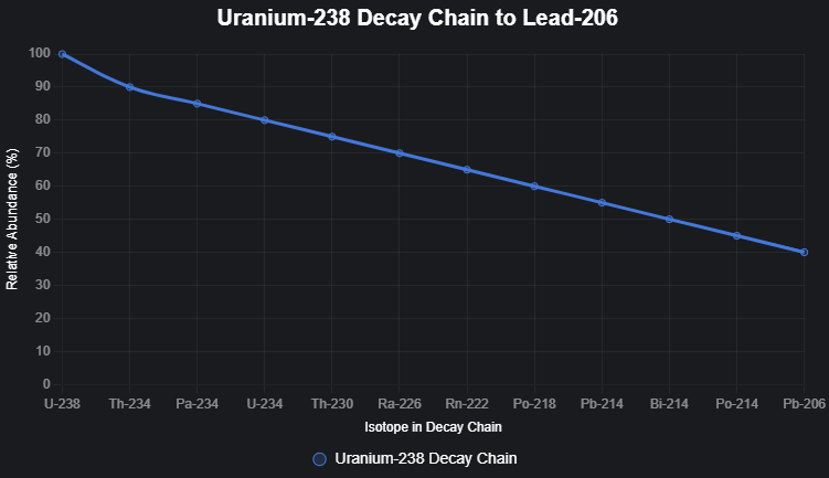 Diagram of radioactive decay process, showing isotope transformation.
